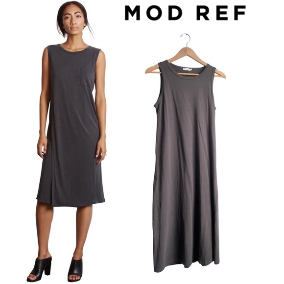 Mod Ref Gray Sleeveless Cotton T Shirt Midi Dress Minimalist Quiet Luxury Lounge - Picture 1 of 7